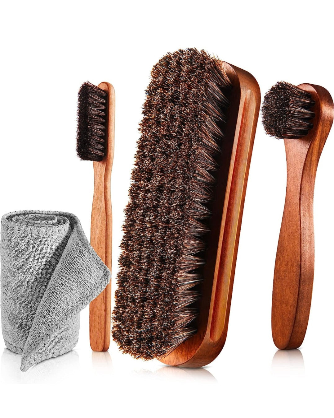 Premium Horse Hair Boot Brush Set & Aplicator Rag